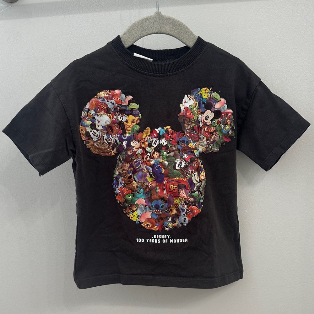 Zara Disney Black T-Shirt with Colorful Mickey Collage